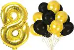 FANEX Solid Latex 8th Birthday Baby Girl or Boy Decoration Combo Number Foil Balloon and Gold and Black Metallic Balloons