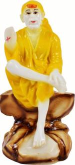 Real Craft Yellow Polyresin Shirdi Sai Baba Statue Idols Murti Figurine For Pooja