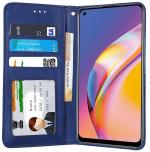 Unistuff Faux Leather Back Case Flip Cover for Oppo A94 with ID Card Slot | Foldable Kickstand | 2 Card Slot | 1 Cash Slot - Executive Blue, 65444