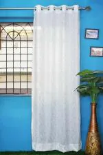 Parda Online White Linen Abstract Eyelet Space Window Curtain 5ft, (Pack of 2)