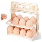 MOOZICO Folding Egg Storage Box - Egg Refrigerator Storage Tray Stackable ABS Plastic Egg Storage Containers for Fridge and Kitchen Egg storage basket with Carry Holder (Folding-3 Layer egg holder)
