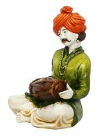 eCraftIndia Green Polyresin Rajasthani Men Musician Playing Dholak Handcrafted Showpiece 19x14 cm