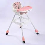 BUMTUM All In One Luxury Baby High Chair | Baby High Chair for Feeding 6 Months to 3 Years |High Chair for Baby| Reclining Seat, Double Food Tray, Adjustable Height (Printed Pink)