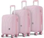 Genie Dew Trolley Bag Set of 3: Cabin 55cm, Medium 66cm and Large 78cm, Hard Side Travel Bag for Women, 8 Wheels Luggage Suitcase for Travelling, Scratch Resistant, Marshmellow Pink