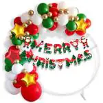 Festiko Christmas Balloon Arch Kit 104 pcs with Merry Christmas Banner, Latex Balloon Garland with Red & Golden Star Foil Balloons & Fairy Light