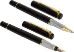 Auteur Exclusive Premium 801 Black Metal Fountain Pen & Roller Ball Pen With Golden Trims Gift Pen Set | Designer Executive Pen Gift Set For Men & Women | Festival Gift Set