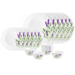 Cello White Opalware Lavender Meadow Zarah Series Dinner Set (Set Of 18)
