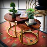 Artlivo Coffee Table Sheesham Solid Wood Nested Set of 2 in 22 & 17 Inches Dia for Living Room Balcony Garden Outdoor Bedroom Gift for Decor Occasion Birthday Wedding