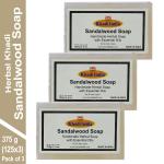Herbal Khadi NATURAL SANDALWOOD SOAP Skin Whitening Chandan Aroma Therapy ll Glowing Skin ll All Skin Types Men & Women (Pack of 3) (375 g)
