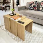 Kawachi Wooden 3-Piece Nesting Coffee Sofa Side Tables Stacking Nightstand Set for Living Room Beige