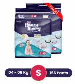 Honey Bunny Pants Diapers S - 156 pcs ( Pack of 2) with Wetness Indicator, Silky Soft - Bubble sheet (4-8 kgs)