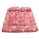NEXTGO Double Bad Mattress Size Foldable Lightweight Tufted Floor Ruyi Gadi with 2 Pillow and Zipper Cover Travel Cotton Blend Pink Multi Colour (King Size 6 X 6.5 Feet)