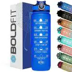 Boldfit Water Bottle with Motivational Time Markers,Water Bottles for gym with Measurement Shaker BPA Free Water Bottles 1 Litre-Blue