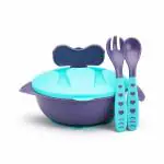 LuvLap Blue Baby Feeding Bowl Spoon and Fork Set