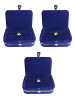 atorakushon Velvet Jewellery accessories Vanity Storage Earrings Studs Box Ring Box For Women's Pack of 3 Blue