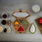 CRAFTY DUNIYA Handcrafted Hexagon Wooden Spice Box for Kitchen | Indian Wood Container With Lid Decorative Masala Dabba Organizer Handmade/Spice Storage Racks Jars - 6 Containers