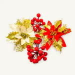 Specialyou.in 4pcs Artificial Poinsettias Flowers in Gold and Red & Berry/Cherry for Christmas Decorations Items, Tree Topper Decoration, Wall, Door, Stair Case, Home Decor, Xmas Tree Decoration