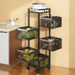 TEX-RO Kitchen Trolley Kitchen Organizer Items And kitchen accessories items for Kitchen Storage Rack Square Design Fruits & Vegetable Onion Cutlery ,Jars Container Kitchen Trolley with Wheels (Black,Layer 5)
