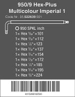 Wera 05022639001 950/9 Hex-Plus Multicolour Imperial 1 L-key set, imperial, BlackLaser, 9 pieces