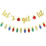 Festiko Let's Get Lit Banner and Glittery Christmas Garland Décor, Christmas Decorations