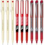 Pilot Hi-Tecpoint 05, V5 and V5 Grip Extra Fine Point Liquid Ink Pen | Tip Size - 0.5 MM | Unique Dimple Tip Technology | Ink Colour - Red - 3 05, 3 V5 and 3 V5 Grip | Pack of 9