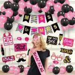 Zyozique Bachelorette Party Decorations Set - Miss To Mrs Banner, Bride To Be Sash, Photo Booth, Eye Glass & Balloon (Pack Of 43) Pink, Black Party De