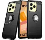 Unistuff Back Case Cover for Infinix Hot 40 Pro with Magnetic Kickstand | Premium Matte Finish | Camera Bump Protection | Rubberized Ring Cover - Night Black, 78505