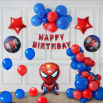 Specialyou.in Spider Man Theme Birthday Decoration Item Kit for Boys includes Red and Blue Balloons (12 Inch Each) with Spider Man Foil Balloon set and Spider Man Happy Birthday Banner- Set of 58 Pcs