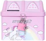 KIDS CLUB Willyard Pink Tinplate V-7Q Coin Bank It Is A Unicorn Imprint