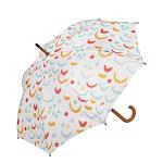 Hamleys London Rainbow Print 28 inches Single Fold Rain Umbrella with Wooden Bend Handle and Auto Open Long Umbrellas, White