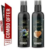 Desi Crew 100 Percent Pure Flaxseed and Sesame Oil with Comb Applicator Cold Pressed for Skin, Body and Hair Care 100 ml Each