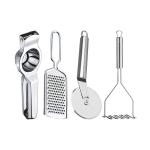 DreamBasket Stainless Steel Lemon Squeezer & Grater & Pizza Cutter & Potato Masher for Kitchen