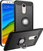 Unistuff Back Case Cover for Mi Redmi Note 5, Redmi Note 5 with Magnetic Kickstand | Premium Matte Finish | Camera Bump Protection | Rubberized Ring Cover - Night Black, 76263