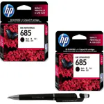 HP 685 Black Original Ink Advantage Cartridges (Pack of 2) With ITGLOBAL 3in1 Multi-Function Pen