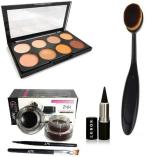 Lenon Beauty Gel Eyeliner Black and Brown, Makeup Brush,9727 - 8 Shade Concealer + Kajal (4 Items in the set)