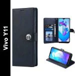 COVERBLACK Artificial Leather::Silicon Flip Cover Compatible model for Vivo 1906 / Y11 - Blue
