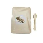 Inditradition Dinnerware Side Plate Dessert Plate with Spoons (Pack of 3) | Food-Grade Plastic, 23 x 16 cm, Beige