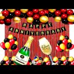 SV TRADERS Happy Anniversary Royal Red Black Golden Theme Decoration Combo Kit Of 84