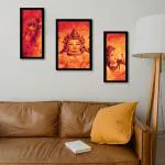 SURMUL Lord Tridev Gods Brahma Vishnu Mahesh Black Rectangle Canvas Painting with Frame (Set of 3)