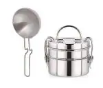 First Front Aluminium Tadka Pan With 2 Pcs Steel Lunch Box and (Multicolour, Pack of 2)