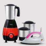 Fogger Smasher Mini 500 W Mixer Grinder (3 Jars, Red & Black) & 1000 W Star Dry Iron (Pink)