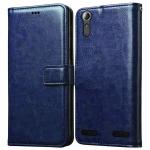 Fastship Faux leather Wallet with Back Case TPU build Stand & Magnetic Closure Flip Cover for Lenovo A6000 Plus - Navy Blue