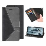 ClickCase Trendy Series Faux Leather Magnetic Card Holder Wallet Kickstand Case Flip Cover For POCO C61 (Grey & Black)