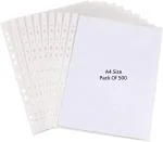 Shining Zon 120 Micron A4 Waterproof Transparent Document Leaf/Sleeve Sheet Protector Top Loading, Clear, Reinforced 11-Hole, Acid-Free, Archival Safe for Documents and Photos (Pack of 500)