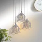 Homesake3-Lights Round Cluster Chandelier White Lotus Hanging Pendant Light With Braided Cord