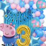 HOUSE OF BANTER Peppa Pig Theme Birthday Decoration Pack of 69pc for Kids Party, 3rd Birthday (Peppa Pig Birthday Theme Decoration), Large, Multicolour