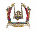 Idol Collections Multicolor Brass Ganesha Ganesh On A Swing Statue Idol Murti For Home Office Shop, 6 Inch