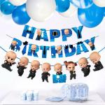 Zyozique Baby Boss Party Supplies, Boss Baby Happy Birthday with Character Bunting Banner and Balloon(Pack of 27)
