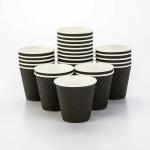 180 ML Black Ripple Paper Cups with lid and Stirrers-Pack of 50