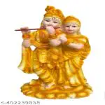 TRACES Poly Resin Radha Krishna ji Jugal Jodi Murti | Marble Crush for Home Mandir Temple Showpiece Idol | Statue Gifts Home Decor Temple Pooja Golden | 8*6*5cm